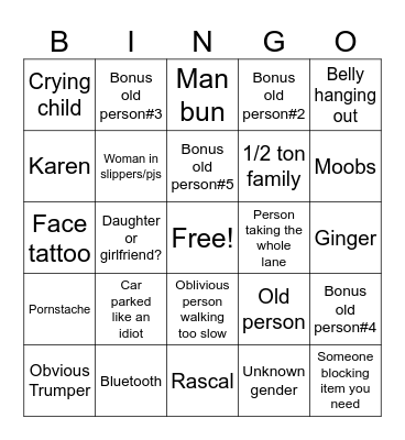 People watching Bingo Card