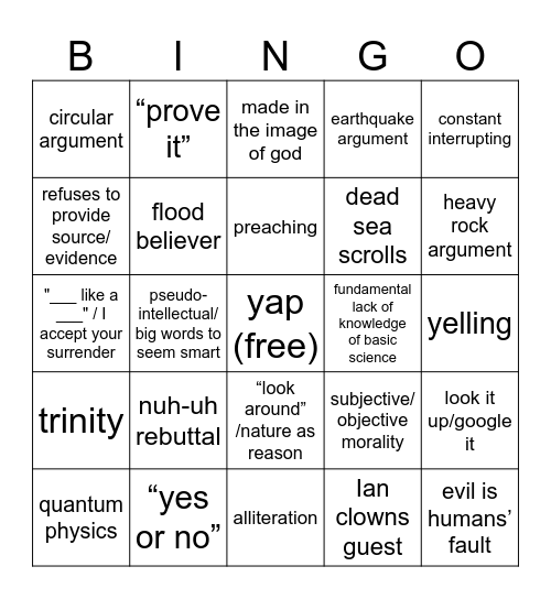 Theist Bingo Card