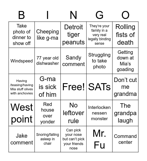 Grandpa bingo Card