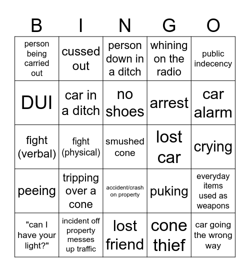 PARKING BINGO! Bingo Card