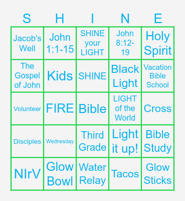 GLOW in the dark, SHINE for Jesus! Bingo Card