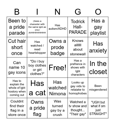 LGBTQ bingo Card