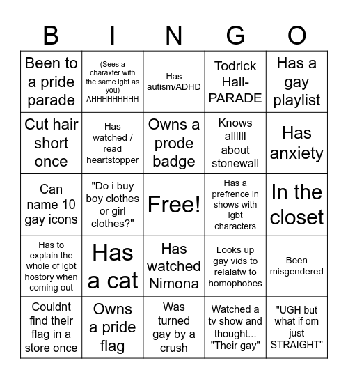 LGBTQ bingo Card