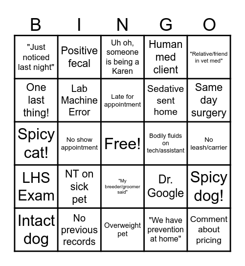 Vet Med! Bingo Card