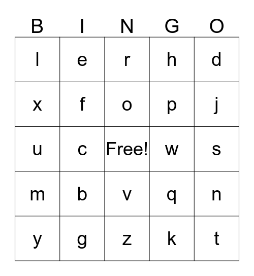 Alphabet Bingo Card