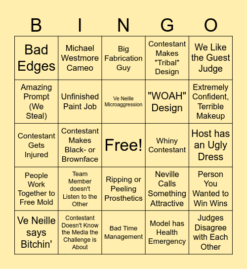 Face-Off Season Bingo Card