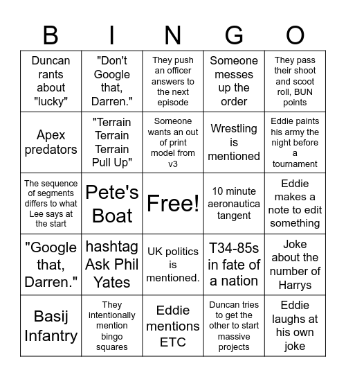 Shoot and Scoot Bingo V2 Bingo Card