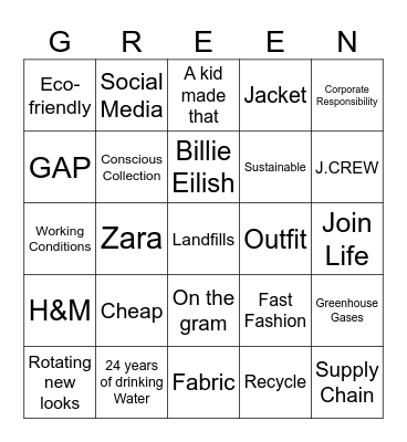 Greenwashing Bingo Card