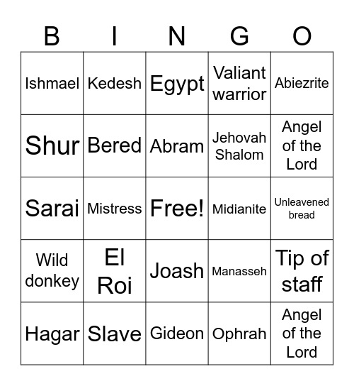 The names of the Lord Bingo Card