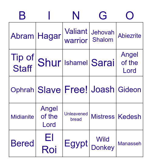 The names of the Lord Bingo Card