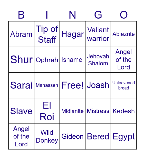 The names of the Lord Bingo Card
