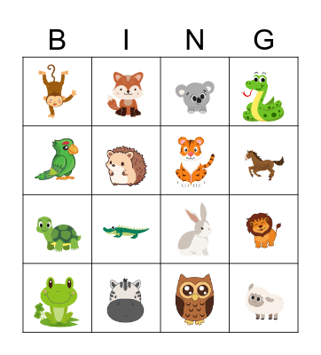 Animals Bingo Card