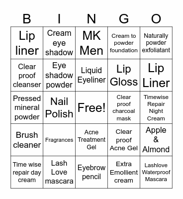 MARY KAY Bingo Card