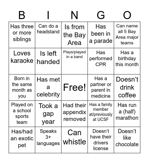 Fellows Party 2024 Bingo Card