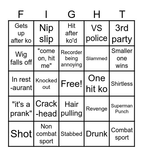 for r/fightporn Bingo Card