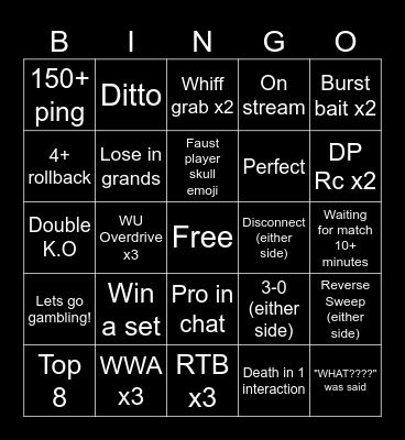 tournament win=immediate win) 0-2=its so over Bingo Card