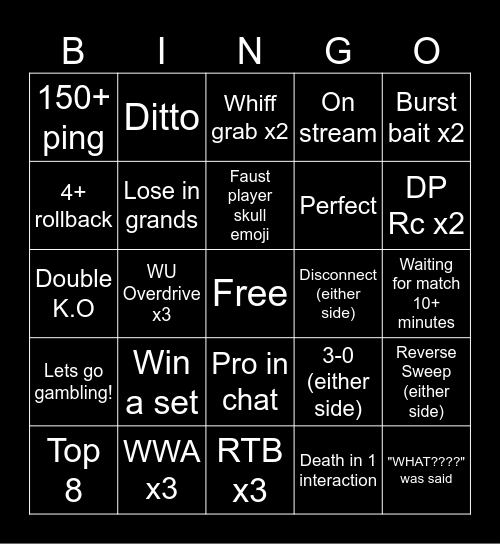 tournament win=immediate win) 0-2=its so over Bingo Card