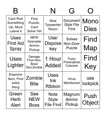 Resident Evil Bingo Card