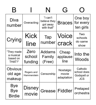 High School Musical Bingo Card