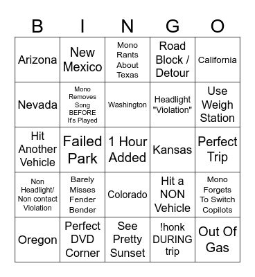 Trucking Bingo Card