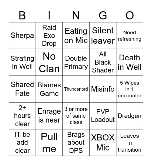 LFG Bingo Card