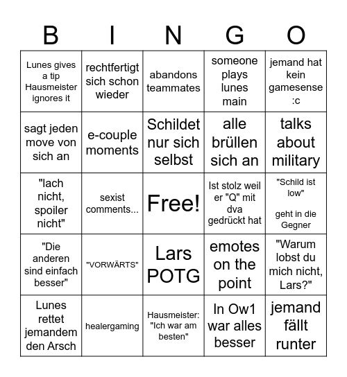 Overwatch mit Hausmeister Bingo Card