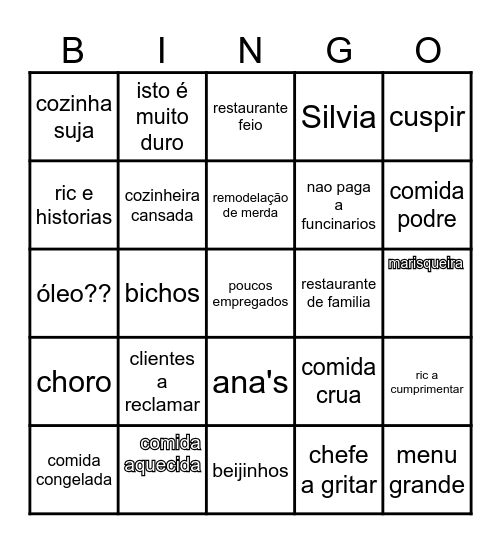 pesadelo na cozinha Bingo Card