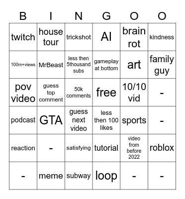 Untitled Bingo Card