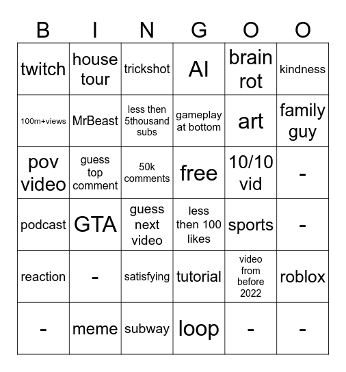 Untitled Bingo Card
