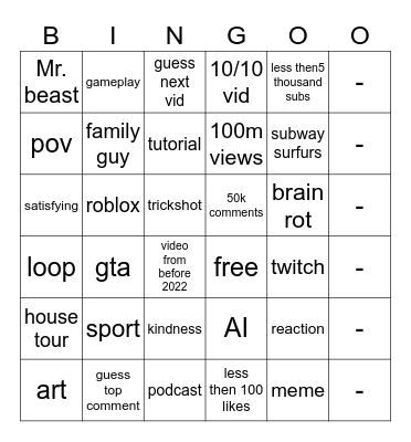 Untitled Bingo Card