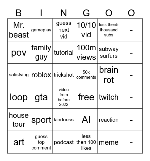 Untitled Bingo Card