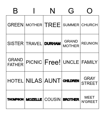 FAMILY REUNION Bingo Card