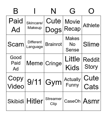 Instagram Reels Bingo Card
