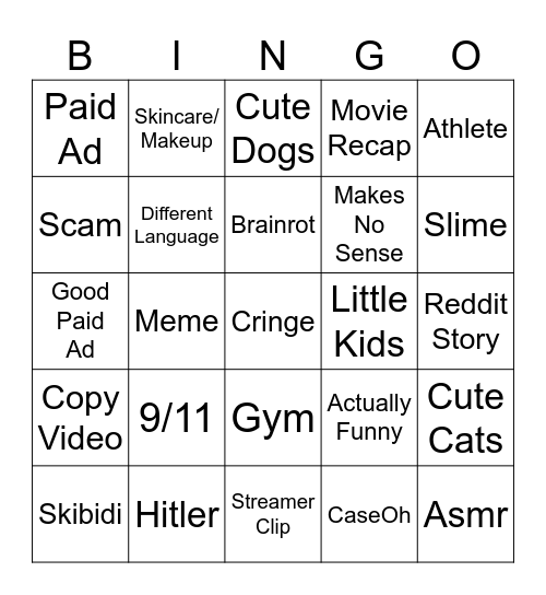 Instagram Reels Bingo Card