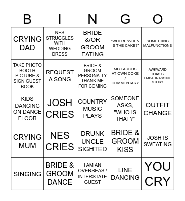 JOSHUA & NESLEA'S WEDDING BINGO Card