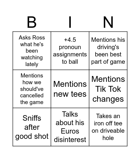 Alan Mitchell Golf Bingo - Ross Bingo Card