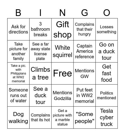 D.C. Bingo Card