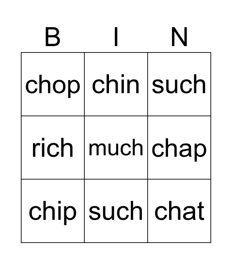 CH Word List Bingo Card