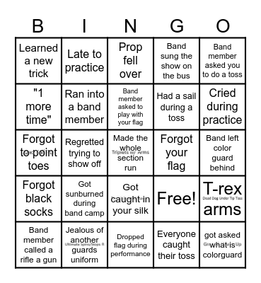 Color Guard Bingo Card