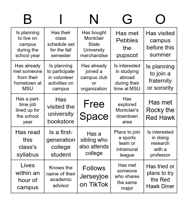 Summer Bridge 2024 Bingo Card
