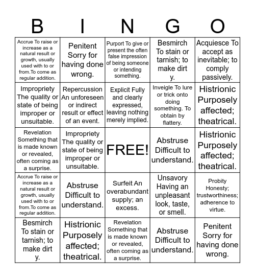 AP Language & Composition Bingo 5 Bingo Card