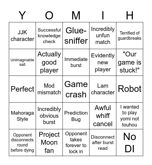 YOMI Hustle Public Lobby Bingo Card