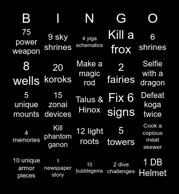 Totk Bingo Card