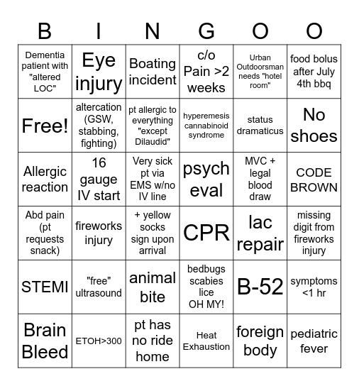 ER July 4th BINGO Card