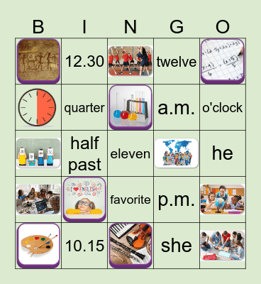Subject and Time Bingo Card
