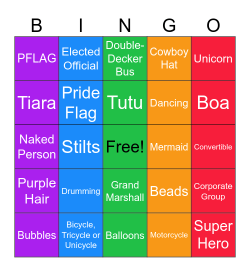 Pride Parade BINGO! Bingo Card