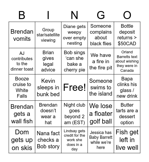 Cottage 2024 Bingo Card