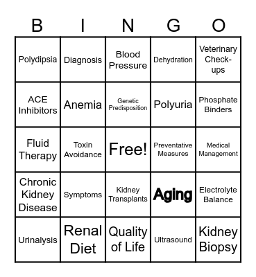 Kidney Disease BINGO Card