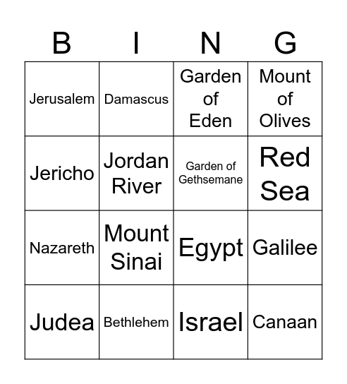 Places in the Bible Bingo Card