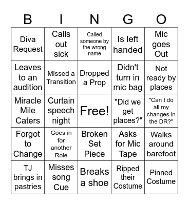 Actor Bingo Card